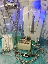 #2055, RETRO JEWELRY LOT, SOME SIGNED 925 SILVER, & UNSIGNED RHINESTONES, CZ