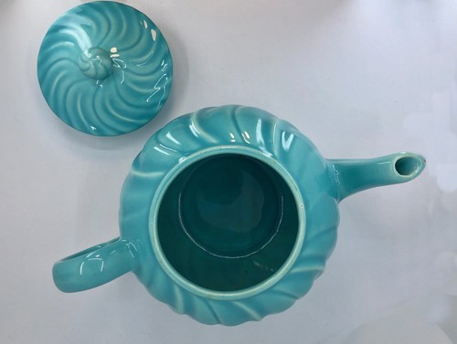 Vintage Franciscan Ware Coronado Teapot Swirl Turquoise Porcelain - Picture 2 of 3
