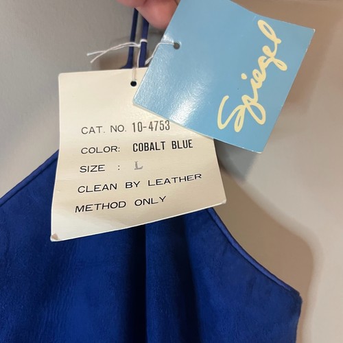 NWT VTG Ambria Cobalt Blue Lamb Suede Leather Dress Spaghetti Strap 90s Grunge L - Picture 4 of 7