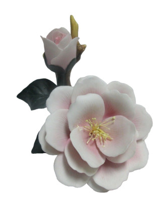 VINTAGE Westminster Large Porcelain Blooming White & Pink Rose Figurine Flower