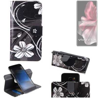 Für Vivo V30e Global 360° Schutz Hülle Wallet Case Design Blumen
