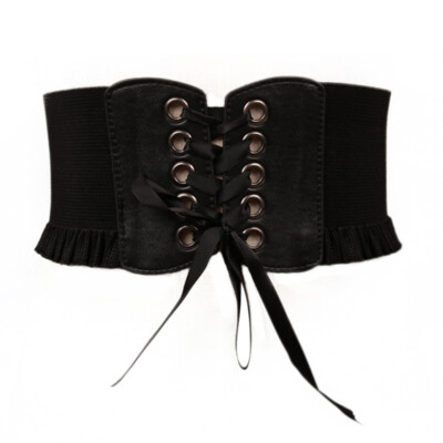 Women Punk Wide Ruffle Corset belt Lace Up Elastic Waistband  display picture 3