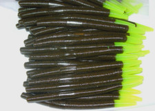 5" Stick Senko Style Green Pumpkin Chartreuse Tail 100 count bag bulk bass Worm