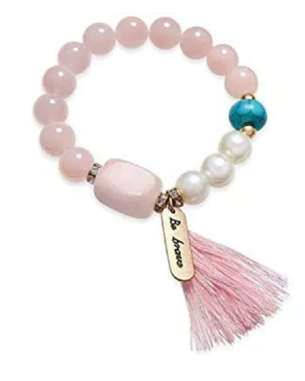 Браслет с надписью Inspired Life украшенный кисточкой из бисера и камня розовый 2590₽