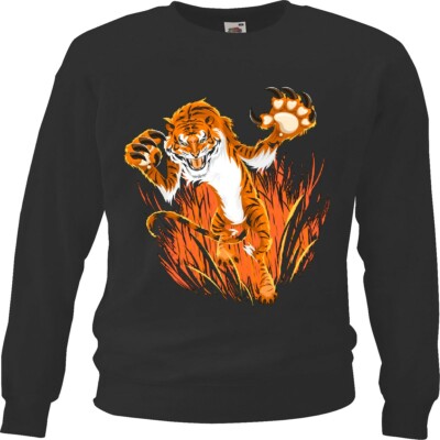 Sweatshirt Born to be Free Tiger Löwe Leopard Raubkatze Wildtier in Schwarz