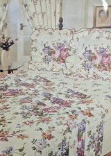 SINGLE BED CANTERBURY FRILLED SHEET SET FLORAL LILAC PEACH PINK FLOWER ROSE