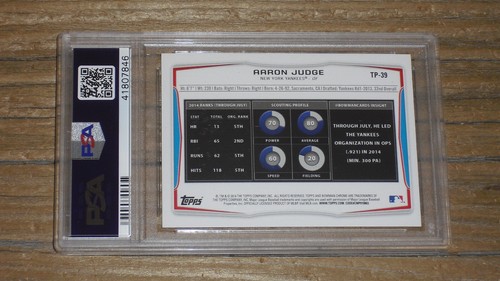 2014 Bowman Draft Picks #TP39 Aaron Judge Top Prospects - Plata Hielo PSA Gema 10 - Imagen 3 de 4