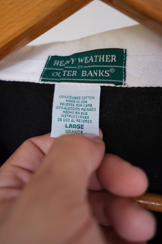 Heavy Weather Outer Banks Black Long Sleeve Rugby Polo Embroidered Ecotrin Sz L - Picture 7 of 9