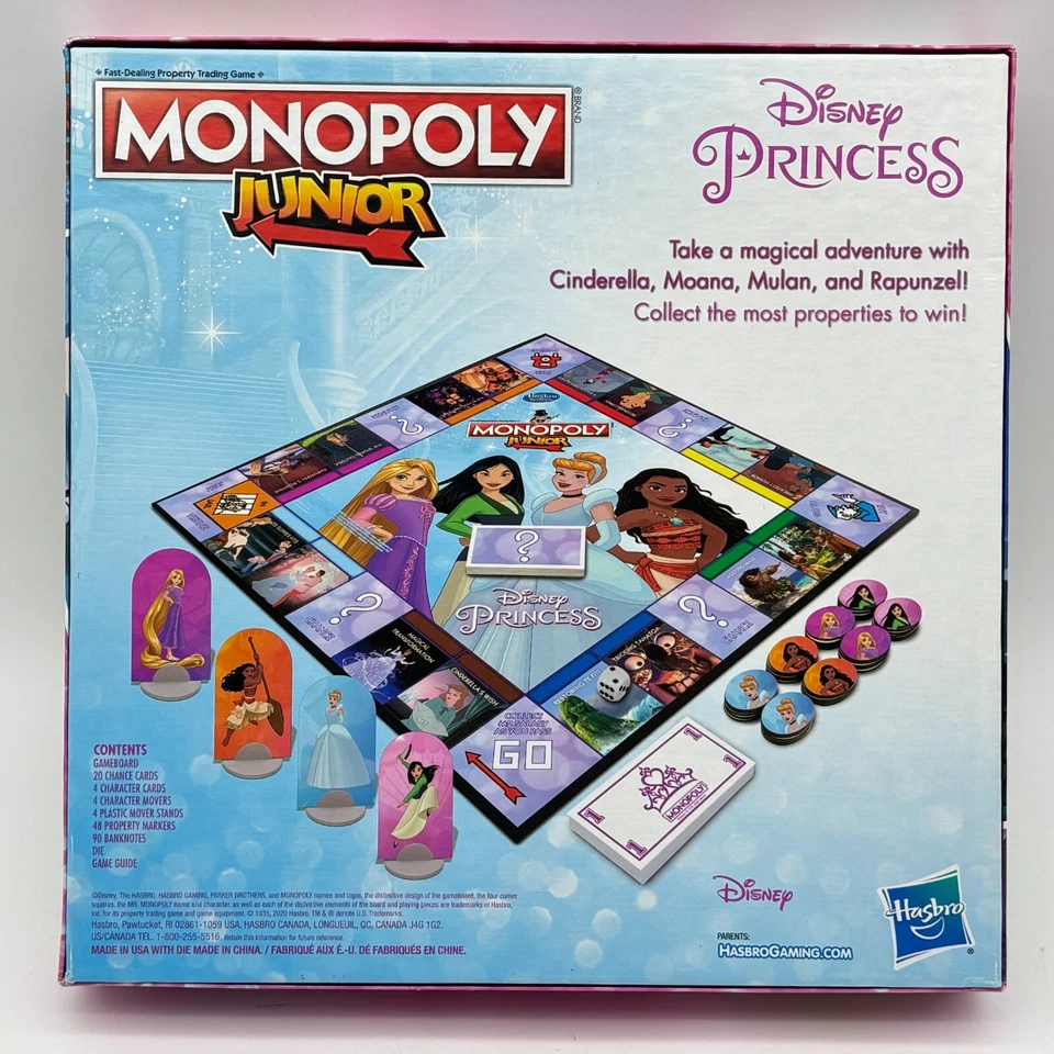 Monopoly Junior Disney Princess COMPLETE Hasbro Gaming 2020 Moana Mulan - Image 2 of 4
