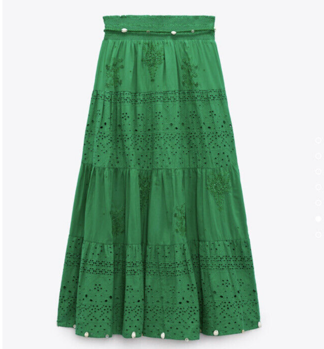 Zara Long Embroidered Maxi Skirt Green Shells 5598/240 XS