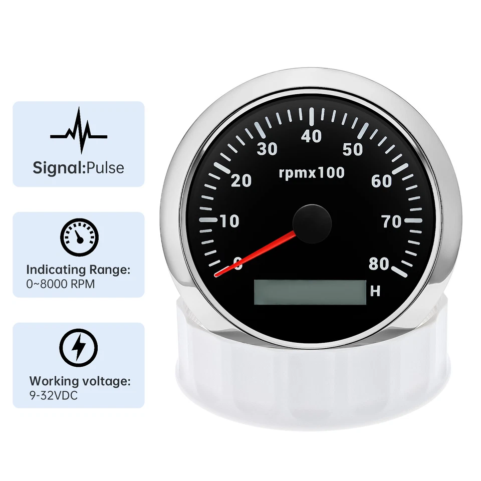 6 Gauge Set 85mm GPS Speedometer 60MPH Tacho 8000RPM&52mm Fuel Oil Temp Volt - Image 3 of 4
