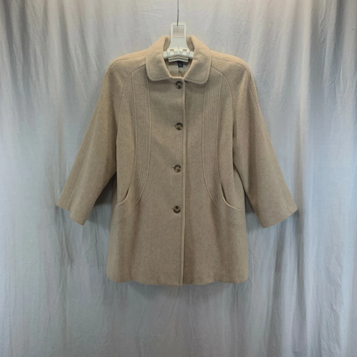 Vintage 90 s Wool Blend Lined Long Cream Swing Car Coat Women s