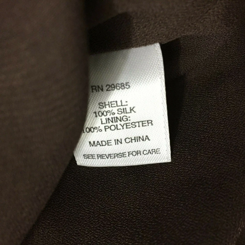 Camisa PENDLETON Marrón Beige 100% Seda Forrada Manga Volantes Plisados Mujer Talla Pequeña Foto 3 de 4