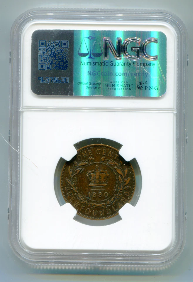 Newfoundland Large Cent 1880 narrow zero  NGC XF 45 ext rare   KM-1   lotmar8921 - Image 2 of 4