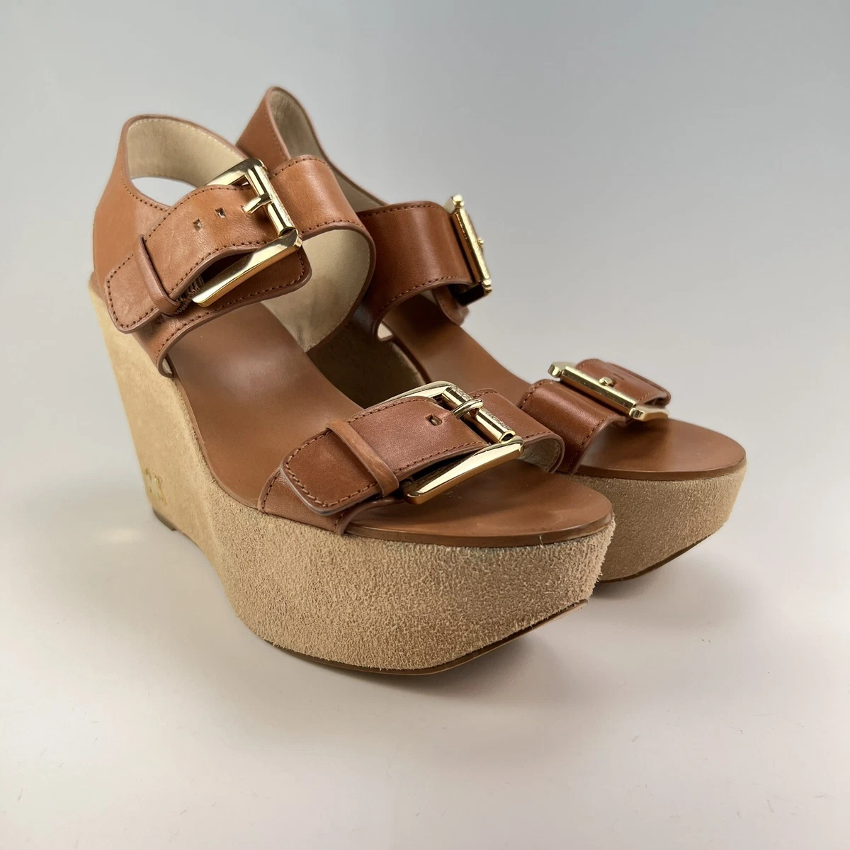 Michael Kors Warren Leather Platform Wedge Sandals Womens 9M eBay