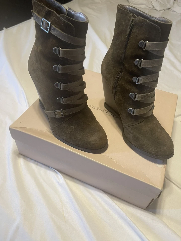 BCBGeneration Botas Mujer 7M Kadeer Cuña Botines Ejército Cuero Cremallera Foto 3 de 4