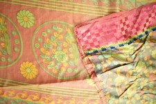 FNC Vintage Pochampally Hand Woven Green Ikat Sarees Art Silk Sari Fabric