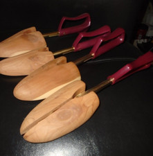 Vintage Split Shoe Stretchers With Maroon Plastic Handles