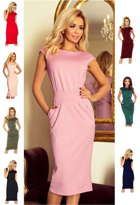 Numoco Kleid Midikleid Etuikleid Abendkleid figurbetont tailliert Taschen