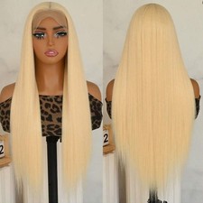 Long Straight Hair Lace Front Wigs Glueless Light Blonde Color Heat Resistantn