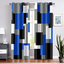Blue Black Geometric Curtains for Bedroom 42x84inch Modern Abstract Blackout ...