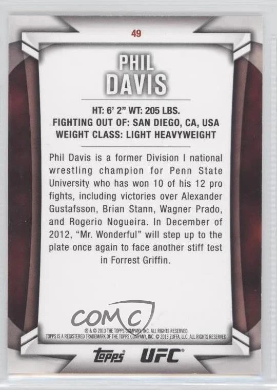 2013 Topps UFC Knockout Phil Davis #49 - Image 2 of 2