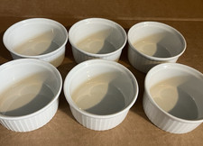 6 Pillivuyt France White Porcelain Ribbed Fluted Ramekins