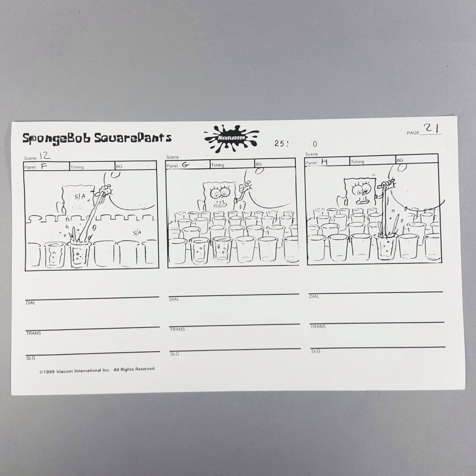 SpongeBob SquarePants Storyboard SpongeBob Pours Drinks Down Cup Row, COA