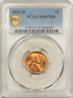 1942-D LINCOLN CENT - PCGS MS-67 RD, SUPERB GEM!