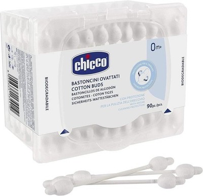Chicco Cotton Buds with Ear Drum Protection | Paper Stem - 90 count (Pack of 1)