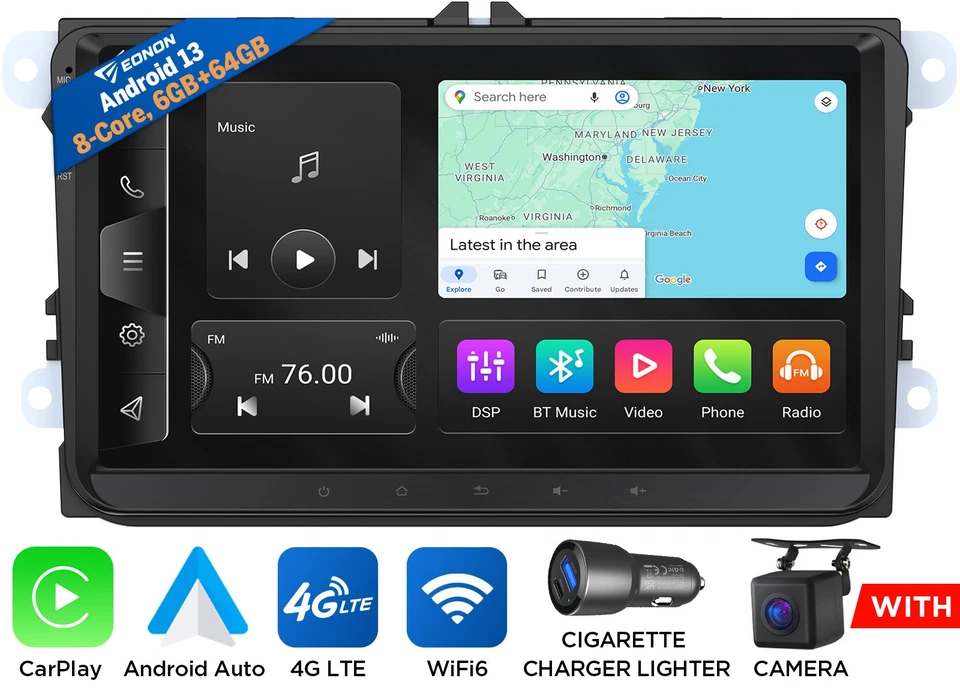 Android 13 8Kern 6+64GB 9" QLED Autoradio GPS Navi DSP CarPlay Für VW Skoda Seat