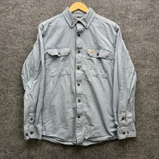 Carhartt Button Down Shirt Men's M Blue Chambray Cotton Long Sleeve Casual