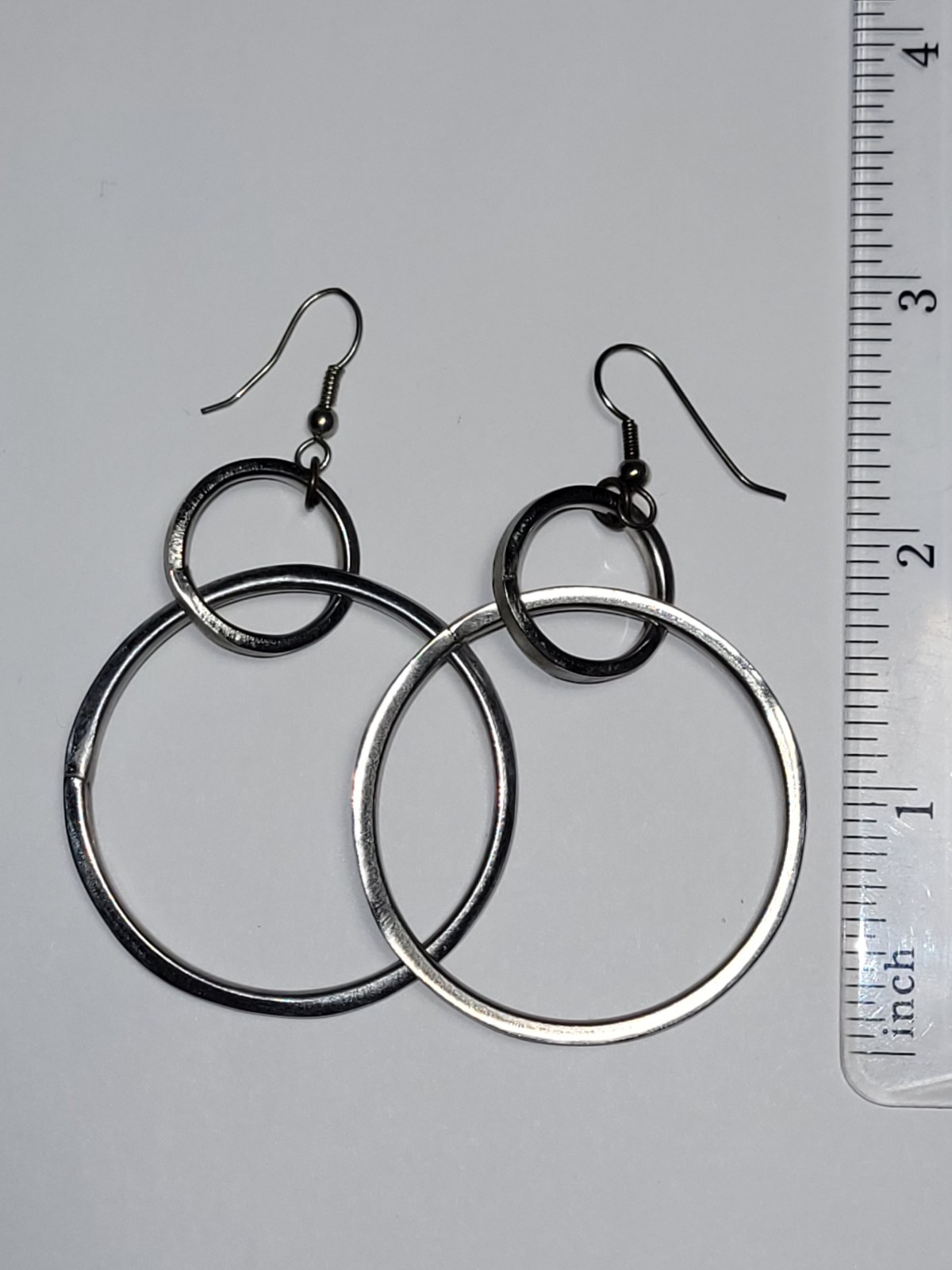 Silver Tone Double Interlocking Circle Hoop Dangl… - image 5