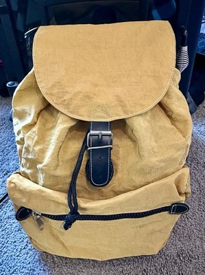 Vtg 90s Y2K Gap Mustard Yellow Rucksack Nylon Grunge School 