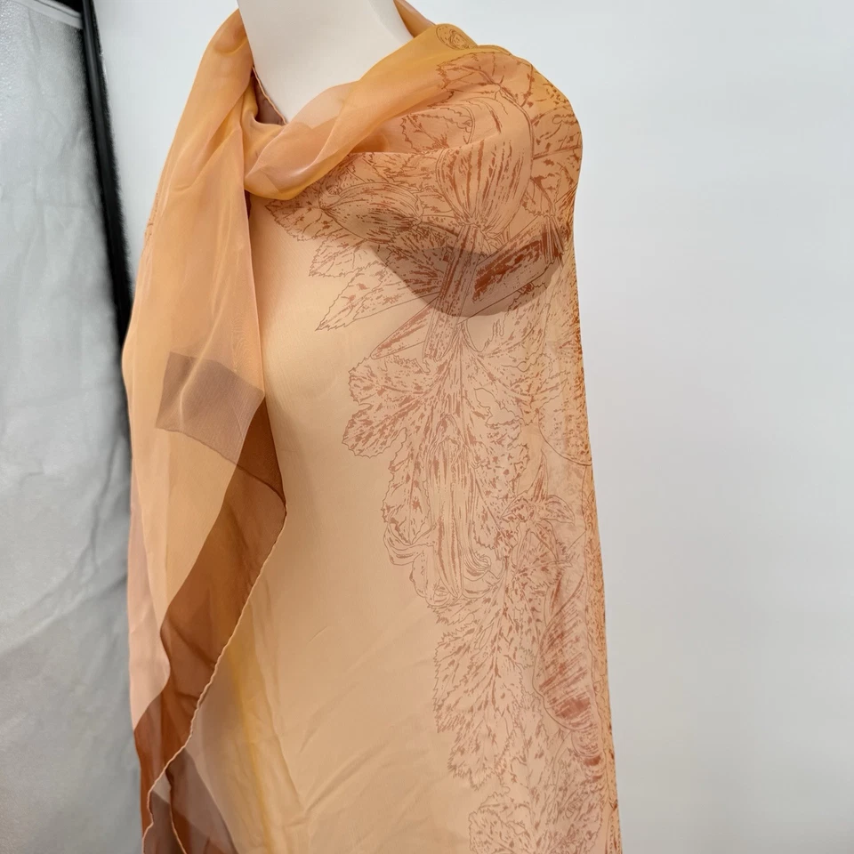Hermès Mousseline Shawl Scarf 140 Valérie Dawlat Gourds Peach Rust Sheer Carré - Image 4 of 4