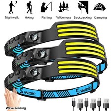 COB LED Stirnlampe Kopflampe USB Wiederaufladbar Bewegungssensor 5-Modi Akku