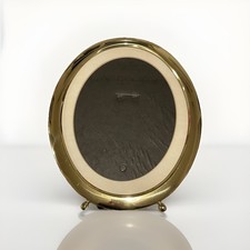 Large Vintage Oval Brass Photo Picture Frame Ball Feet Gold Tone