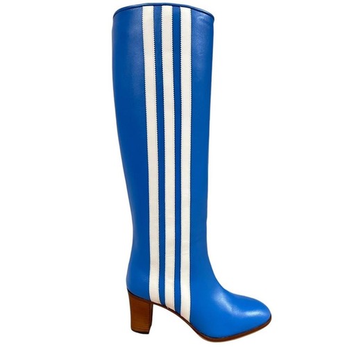 Stivali al ginocchio Gucci x Adidas in pelle blu e bianca - Foto 1 di 7