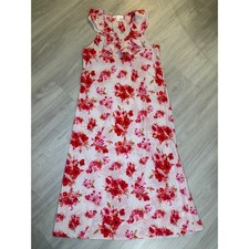 Oscar de la Renta Pink Label Floral Polka Dot Ruffle Maxi Nightgown Red Pink M