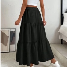 Tiered Layered Witchy Whimsygoth Dark Fairy Vampy Black Maxi Long Skirt Boho XL