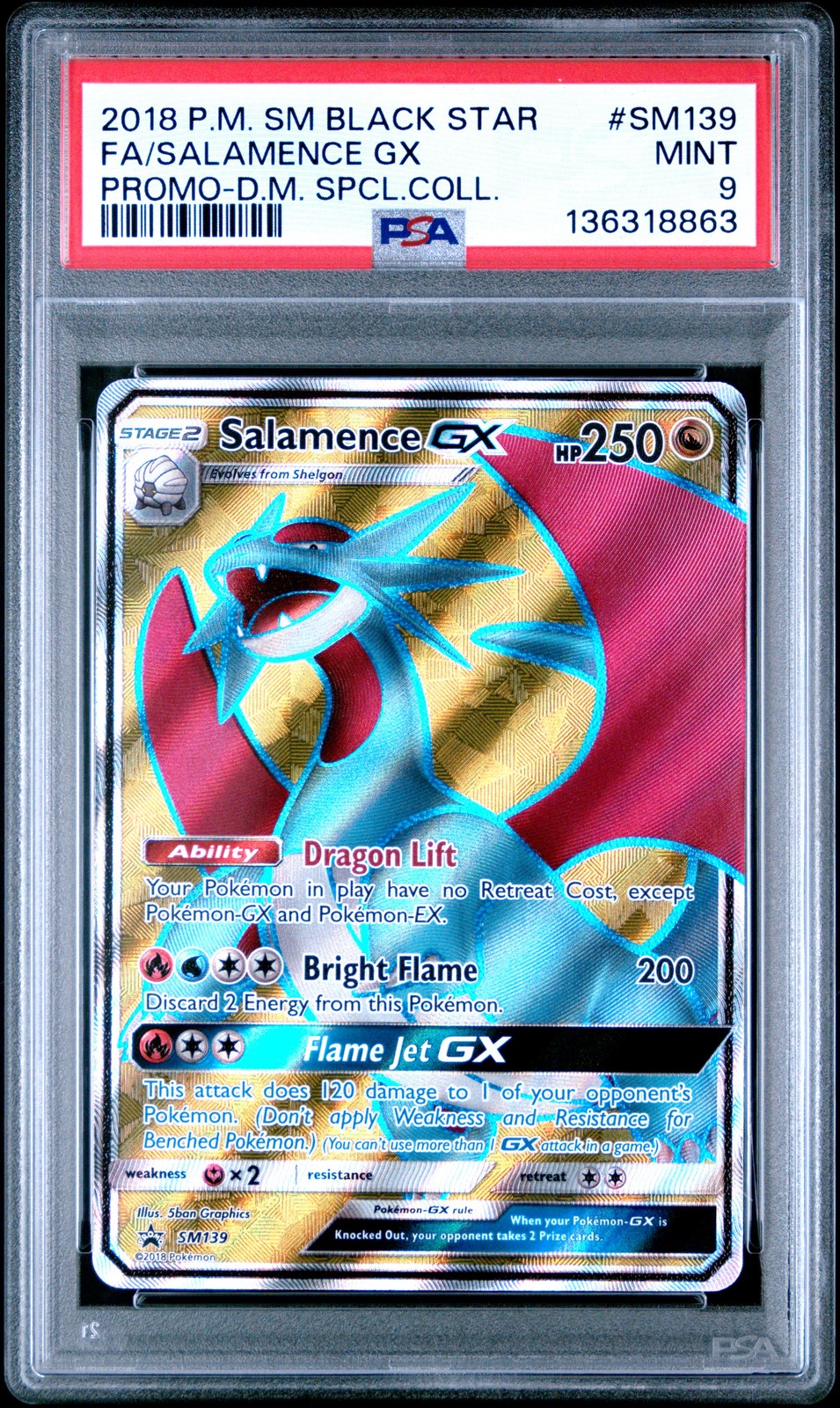 PSA 9 Salamence Gx Full Art SM139 2018 Pokemon Sun & Moon Promo 8863