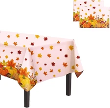 Thanksgiving Tablecloth Plastic 54x108 Inch, 2 Pack Disposable Fall Pumpkin Tabl