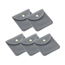 5Pcs 8x8cm Jewelry Pouches with Snap Button Soft Storage Dark Grey