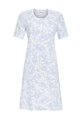 Ringella Damen Nachthemd Kurzarm Knopfleiste Azur Gr. 38