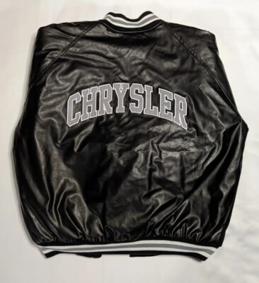 Vtg Mens Large Chrysler Wool Blend Faux Leather Black Varsity
