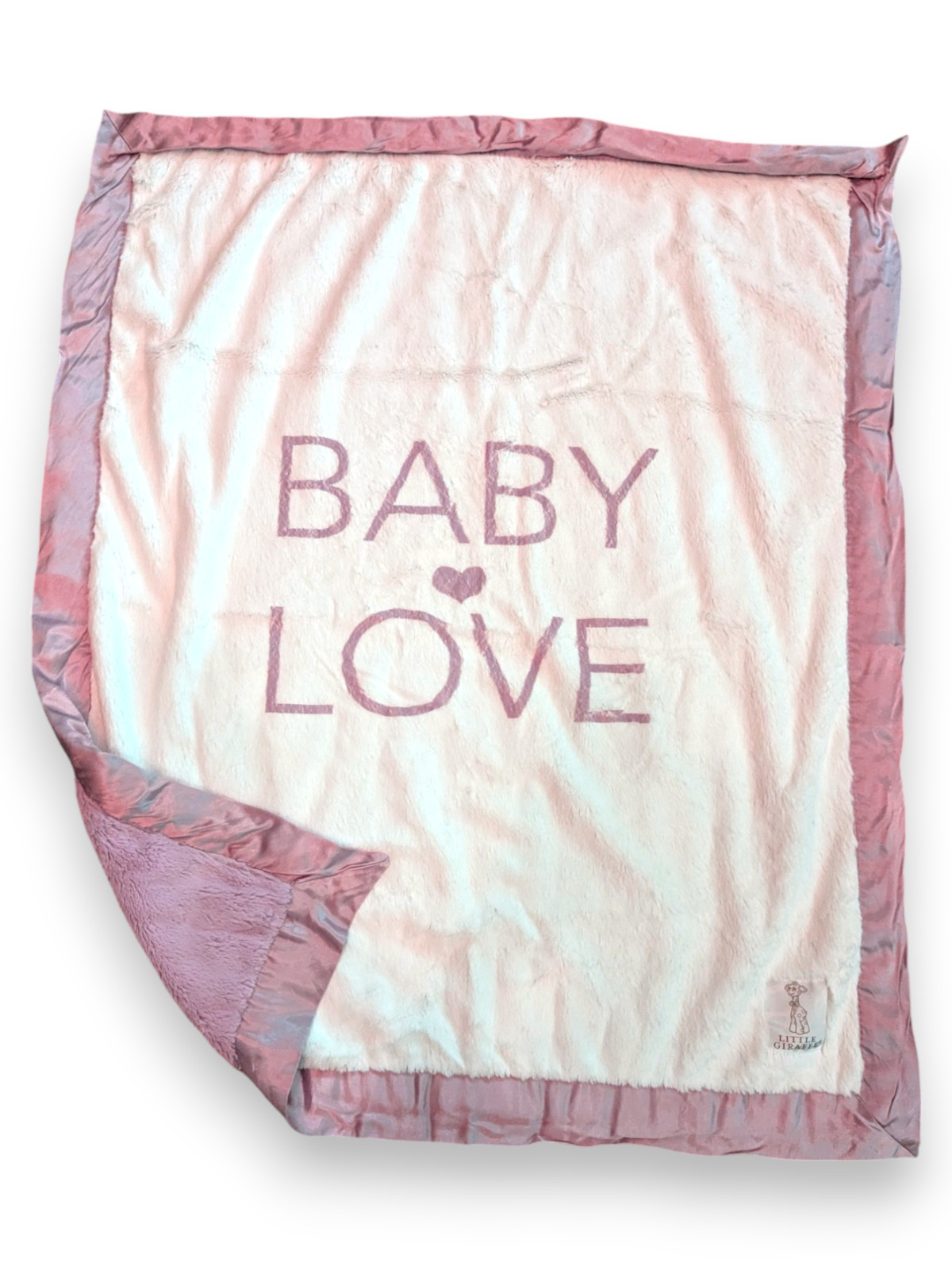 Little Giraffe Pink White Baby Love Blanket Lovey Luxe Satin Trim 30x34