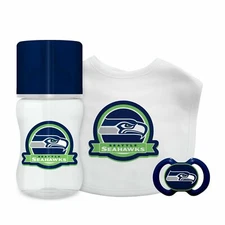 Seattle Seahawks Infant Baby Fanatic Gift Set Bottle Bib Pacifier BPA Free NFL