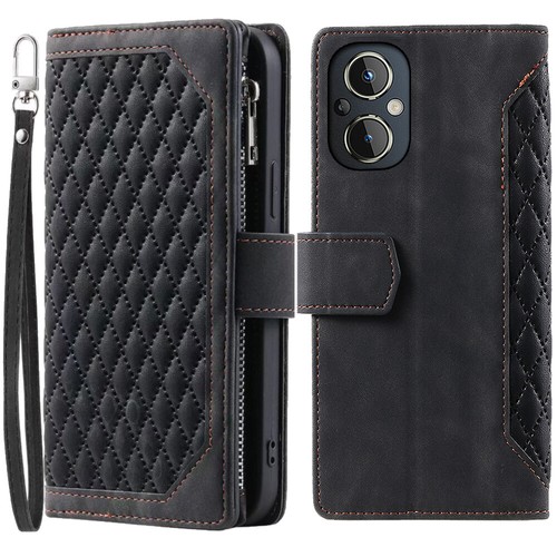 Luxury Rhombic Wallet Case,Leather Zipper Flip Card Case For OnePlus Nord N20 5G - Picture 9 of 44