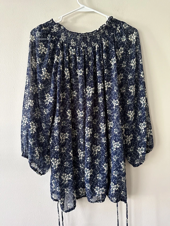 Route 66 XL 衬衫花卉长袖 V 领套衫半透明农民波西米亚 — 第 2/4 张图片