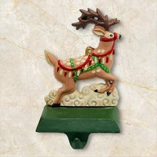VTG Midwest Cannon Falls SANTA'S REINDEER Cast Iron Stocking Hanger Holder 5.5"